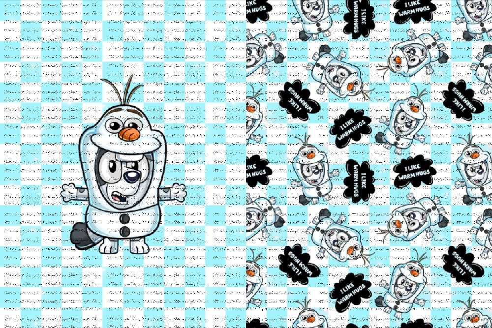 Olaf Blue Hugs Checkers Blanket Panels