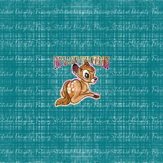 Forest Friends Bambi Teal Linen Panel