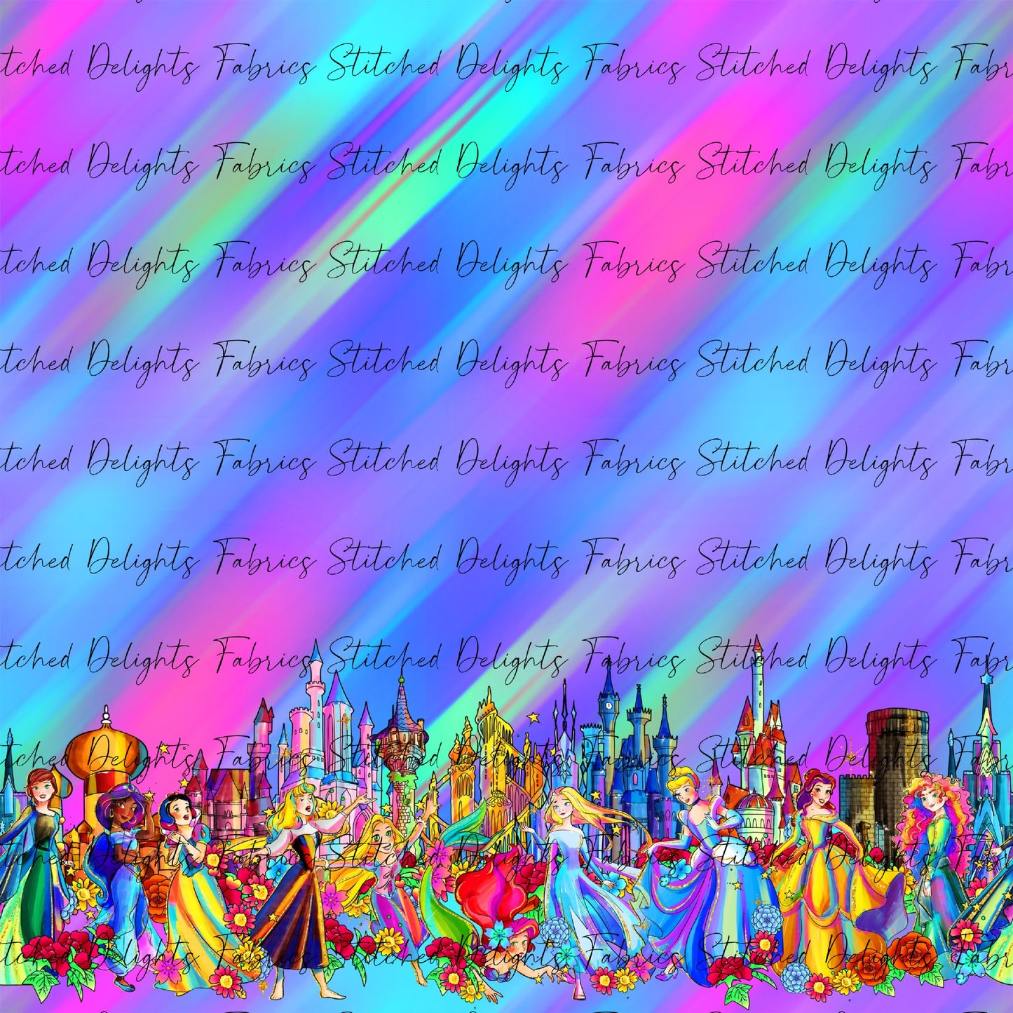 Princesses & Castles Border Print Purple Green