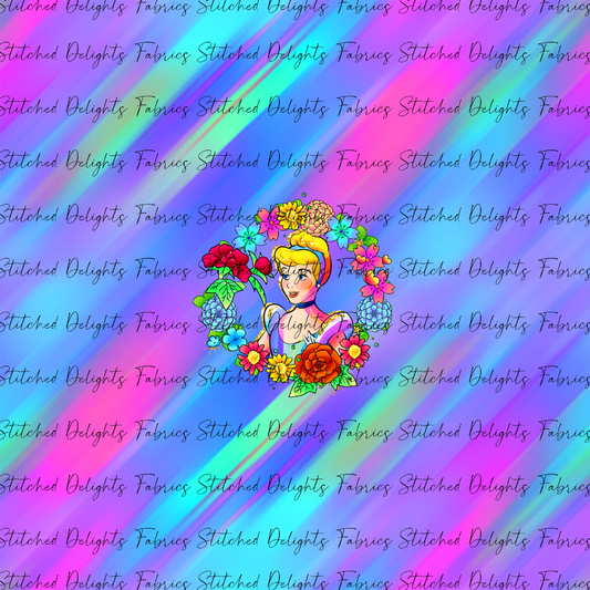 Princesses & Castles Cinderella Floral Wreaths Purple Green Panel